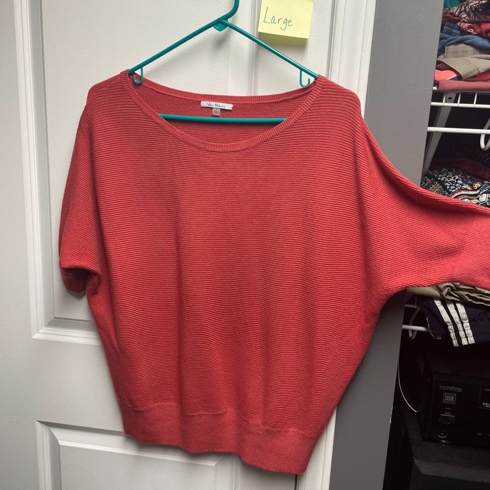 Coral short sleeve batwing type sleeves sweater